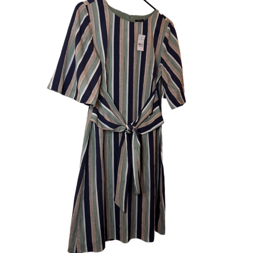 NWT Ann Taylor Factory Striped Tie Waist‎ Midi Dress Size 6 Career Casual Breezy - Picture 6 of 7